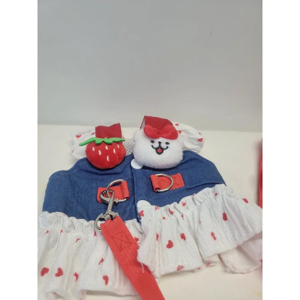 Pet Dog Cat Harness‎ Dress Leash Set Strawberry Puppy Vest Apparel S